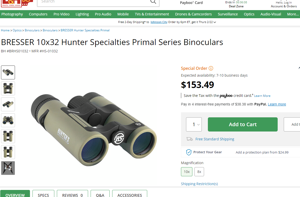 Professional Grade Bresser HS 10X32 Primal Series Binoculars with